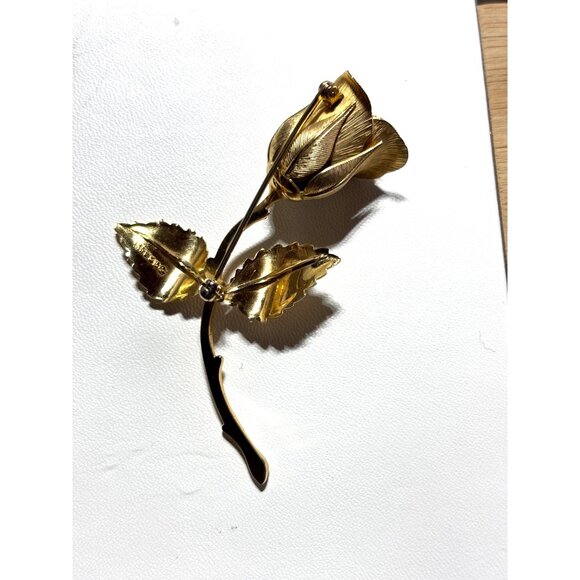 Gold-Tone Giovanni Rose Brooch Pin With Leaf Design - Picture 6 of 7